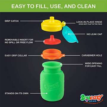 Squeasy Snacker Green 3.5 oz Spill Proof Silicone Reusable Food Pouch - For Both Soft Foods and Liquids - Water, Apple Sauce, Yogurt, Smoothies, Baby Food - Dishwasher Safe