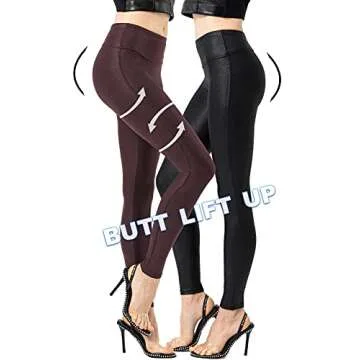 Retro Gong Womens Faux Leather Leggings Stretch High Waisted Pleather Pants