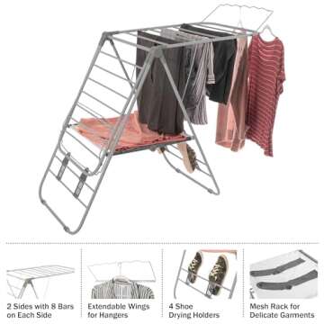 Clothes Drying Rack - Folding Indoor or Outdoor Portable Dryer for Clothing and Towels - Collapsible Laundry Clothes Stand by Everyday Home (Silver)