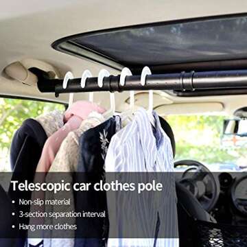 LITTLEMOLE Car Clothes Hanger Bar, Expandable Vehicle Clothing Rack Hanger Rod with Heavy Duty Metal...