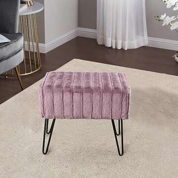 Home Soft Things Super Mink Faux Fur Purple Ottoman Bench 19" x 13" x 17" H, Black Plum, Living Room Foot Rest Stool Entryway Makeup Bench End of Bed Bedroom Home Decor Chair