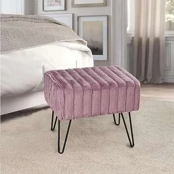 Luxurious Home Soft Things Faux Fur Ottoman for Comfort