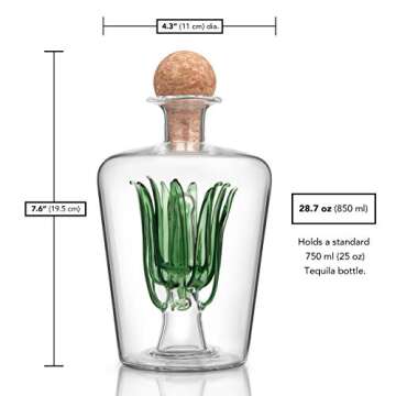 Final Touch Agave Tequila Decanter - 850ml Handmade Bottle with Natural Cork Stopper and Wide Spout ...