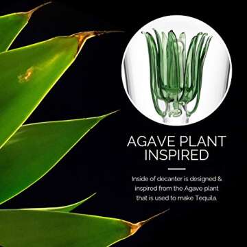 Final Touch Agave Tequila Decanter - 850ml Handmade Bottle with Natural Cork Stopper and Wide Spout for Smooth Pouring - Inspired by Agave Plant for Tequila Serving (TQ5301)