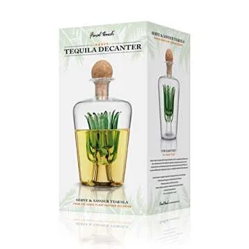 Final Touch Agave Tequila Decanter - 850ml Handmade Bottle with Natural Cork Stopper and Wide Spout for Smooth Pouring - Inspired by Agave Plant for Tequila Serving (TQ5301)