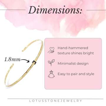 Thin Hammered Cuff in 14K Gold Fill; Delicate Handmade Stacking Bracelet for Women by Lotus Stone Jewelry (Large, Gold)