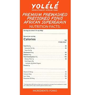 Yolele Premium Precooked Fonio African Supergrain Ancient Grains Gluten-Free Non GMO Organic Fonio Grain Vegan Protein High Fiber Super Food Keto Paleo-Friendly Rice Alternative 5-lb Bag