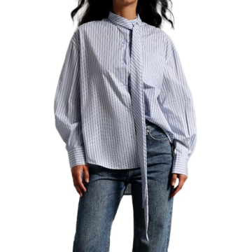 BELLA BARNETT Long Sleeve Tops for Women: Chic Blue Striped Blouse for Any Occasion