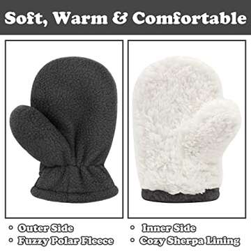Cozy Baby Mittens for Boys & Girls 6-24 Months - Perfect Winter Toddler Gloves - Black & Grey