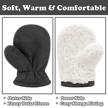 Cozy Baby Mittens for Boys & Girls 6-24 Months - Perfect Winter Toddler Gloves - Black & Grey