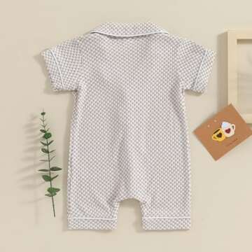 Baby Boy Girl Clothes Newborn Bubble Romper Short Sleeve Bodysuit Button Down One Piece Romper Jumpsuit Summer Outfit (Khaki-Jumpsuit, 12-18 Months)