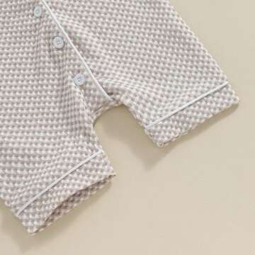 Baby Boy Girl Clothes Newborn Bubble Romper Short Sleeve Bodysuit Button Down One Piece Romper Jumpsuit Summer Outfit (Khaki-Jumpsuit, 12-18 Months)