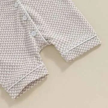 Baby Boy Girl Clothes Newborn Bubble Romper Short Sleeve Bodysuit Button Down One Piece Romper Jumpsuit Summer Outfit (Khaki-Jumpsuit, 12-18 Months)