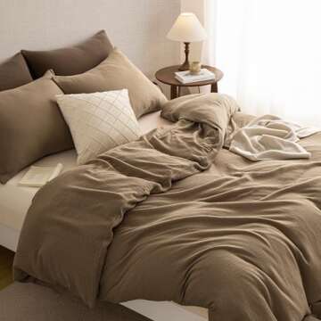 AGSIT Muslin Duvet Cover 100% Washed Cotton, Queen Size Duvet Cover Set Linen Like, Minimalist Soft Comforter Cover 3 Pieces, Lightweight Gauze Duvet Cover with 2 Pillowcases, 90”x90”, Brown