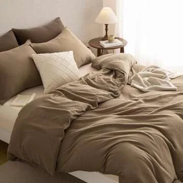 AGSIT Muslin Duvet Cover 100% Washed Cotton, Queen Size Duvet Cover Set Linen Like, Minimalist Soft Comforter Cover 3 Pieces, Lightweight Gauze Duvet Cover with 2 Pillowcases, 90”x90”, Brown