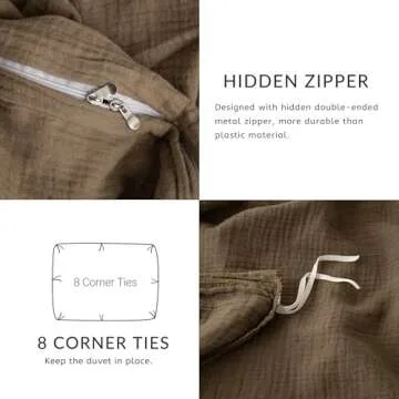 AGSIT Muslin Duvet Cover 100% Washed Cotton, Queen Size Duvet Cover Set Linen Like, Minimalist Soft Comforter Cover 3 Pieces, Lightweight Gauze Duvet Cover with 2 Pillowcases, 90”x90”, Brown