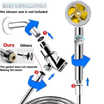 Turbocharged High Pressure Shower Head Kit, Hydro Jet Shower Heads with Replacement Hose/Bracket/Cotton Filters and Bath Loofah, One Key Pause Switch Turbo Fan Shower Head