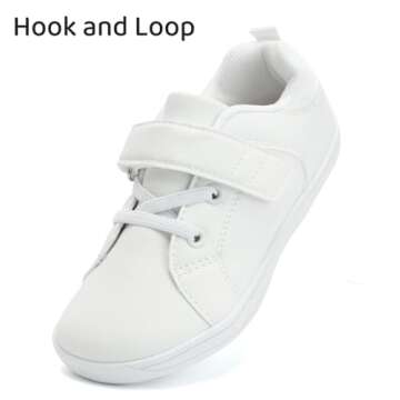 WateLves Toddler Little Kid Wide Barefoot The First Walking Shoes Girls Boys Leather Uniform Dress Shoes Lightweight Splay Naturally Minimalist Sneakers (White, 30)