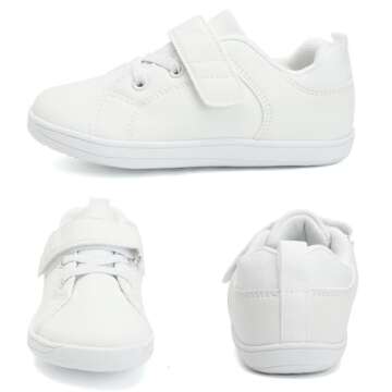 WateLves Toddler Little Kid Wide Barefoot The First Walking Shoes Girls Boys Leather Uniform Dress Shoes Lightweight Splay Naturally Minimalist Sneakers (White, 30)