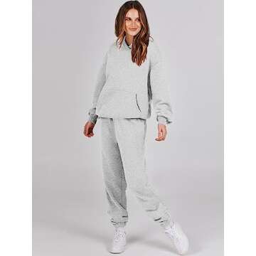 ANRABESS Womens 2 Piece Outfits Lounge Hoodie Oversized Sweatshirt Jogger Sweatpants Y2K Tracksuit Sweatsuit Set Fall Clothes Light Grey Large