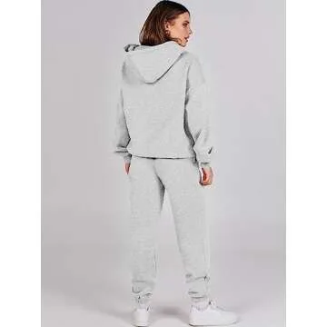 ANRABESS Womens 2 Piece Outfits Lounge Hoodie Oversized Sweatshirt Jogger Sweatpants Y2K Tracksuit Sweatsuit Set Fall Clothes Light Grey Large