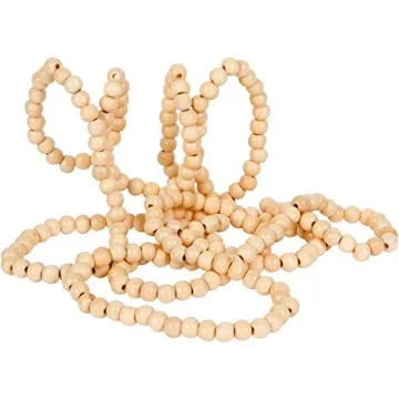 One Holiday Way 9-Foot Long Rustic Natural Beige Wood Bead Garland Christmas Tree Decoration - Decor...