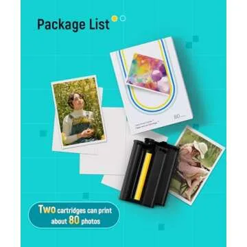 Liene Photo Printer Paper & Cartridge, 2 Ink Cartridges Refill & 80 sheets photo papers, 4x6", Dye Sublimation, Water & Oxidation-Proof, Compatible w/Liene Printer, for Display, Framing, Scrapbook