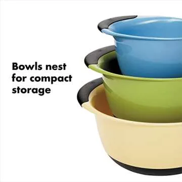 OXO Plastic Good Grips 3-Piece Mixing Bowl Set - Assorted Colors, Blue/Green/Yellow