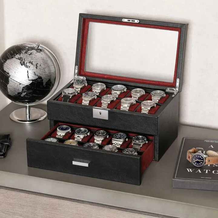 ROTHWELL Leather Watch Box - 20 Slot Organizer