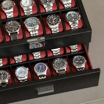 ROTHWELL Leather Watch Box - 20 Slot Organizer