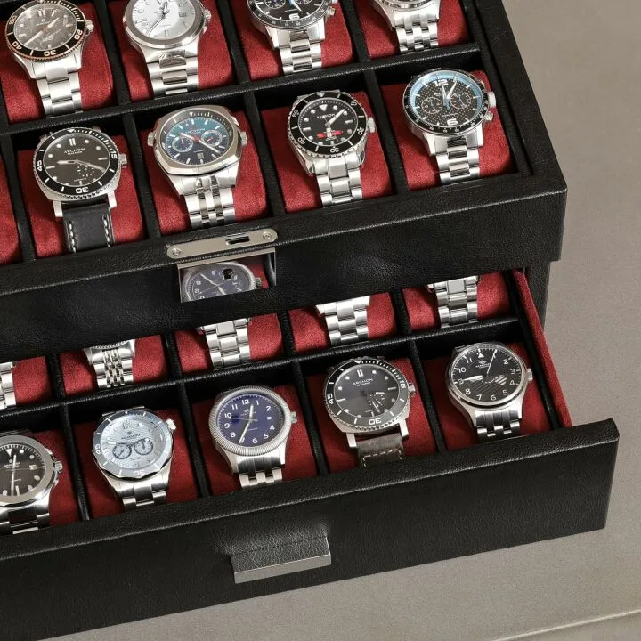 ROTHWELL Leather Watch Box - 20 Slot Organizer