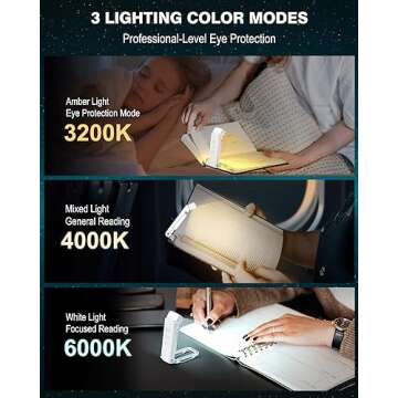 2-Pack Book Lights for Reading at Night, USB Rechargeable Book Light for Reading in Bed, Portable Cl...