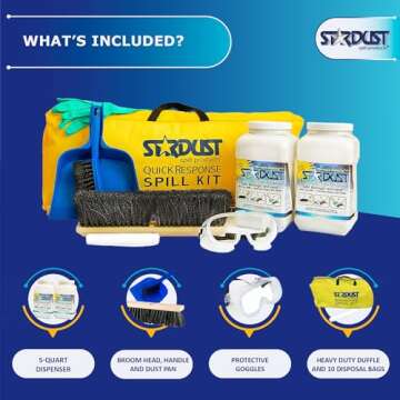 STARDUST Spill Products D710 Comprehensive Quick Response Spill Kits for Vehicles with Heavy Duty Duffle, (2) 5-Quart Dispenser, PPE Kit, Broom Head, Broom Handle, Dust Pan, (10) Disposal Bags