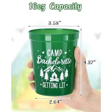 Nefelibata Camp Bachelorette Party Plastic Cups 12PCS Camping Stadium Cups Getting Hitched Bridal Shower Party Favors Decorations Reusable Party Cups Supplies 16OZ