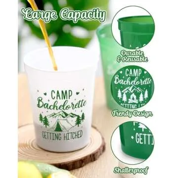Nefelibata Camp Bachelorette Party Plastic Cups 12PCS Camping Stadium Cups Getting Hitched Bridal Shower Party Favors Decorations Reusable Party Cups Supplies 16OZ