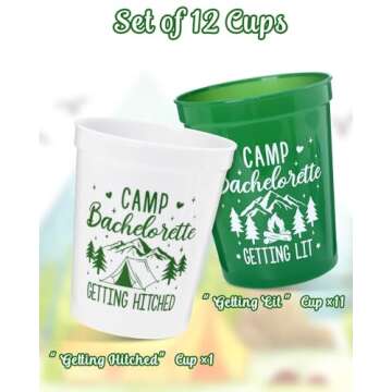 Nefelibata Camp Bachelorette Party Plastic Cups 12PCS Camping Stadium Cups Getting Hitched Bridal Shower Party Favors Decorations Reusable Party Cups Supplies 16OZ