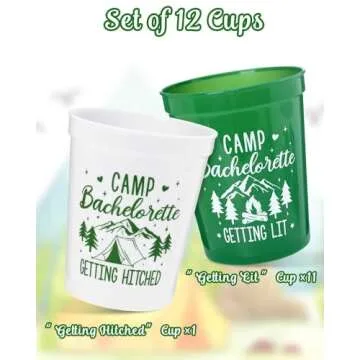 Nefelibata Camp Bachelorette Party Plastic Cups 12PCS Camping Stadium Cups Getting Hitched Bridal Shower Party Favors Decorations Reusable Party Cups Supplies 16OZ