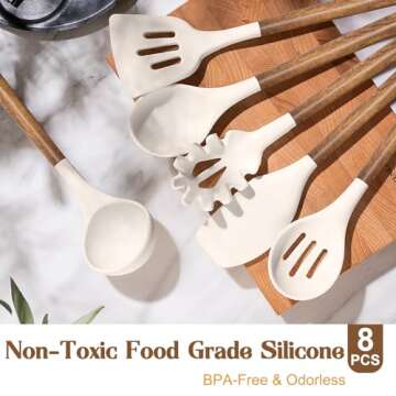 Silicone Cooking Utensil Set,Umite Chef 8-Piece Kitchen Utensils Set with Natural Acacia Wooden Hand...