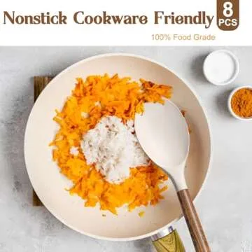 Silicone Cooking Utensil Set,Umite Chef 8-Piece Kitchen Utensils Set with Natural Acacia Wooden Handles, Silicone Heads-Silicone Kitchen Gadgets and Spatula Set for Nonstick Cookware - Khaki