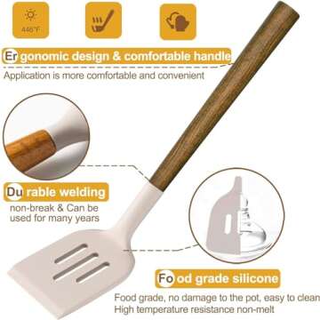 Silicone Cooking Utensil Set,Umite Chef 8-Piece Kitchen Utensils Set with Natural Acacia Wooden Handles, Silicone Heads-Silicone Kitchen Gadgets and Spatula Set for Nonstick Cookware - Khaki