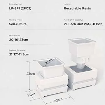 LETPOT Self Watering Planter, 21 Days Watering Free, Hanging Planter for Indoor and Outdoor, Planter Box for Strawberry, Flower Pot for Herb, Tomato, Wall Planter, White, Durable Resin (2-Unit Pot)