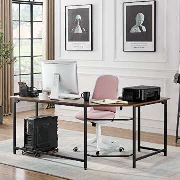 VECELO 66 Inch L-Shaped Computer Desk Home Office Desk With Cpu Stand/Pc Laptop Study Writing Table For Home Office Workstation Wood & Metal,Walnut