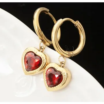 Heart Dangle Earrings for Women 14K Gold Plated Cubic Zirconia Red