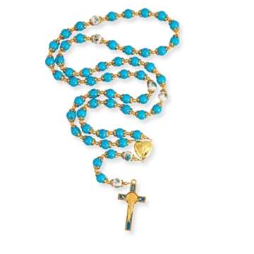 Nazareth Store Saint Benedict 10mm Glass Rosary Beads Catholic Necklace with Flowers and Miraculous ...