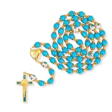 Turquoise Glass Rosary Necklace for Spiritual Devotion
