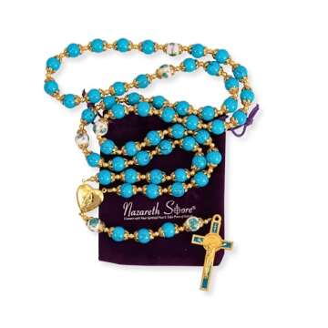 Turquoise Glass Rosary Necklace for Spiritual Devotion
