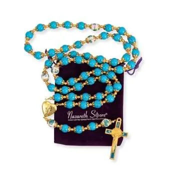 Turquoise Glass Rosary Necklace for Spiritual Devotion