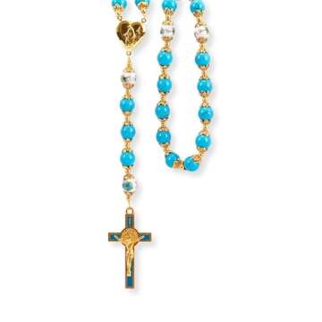 Turquoise Glass Rosary Necklace for Spiritual Devotion