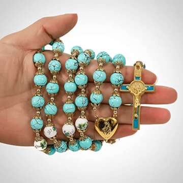 Turquoise Glass Rosary Necklace for Spiritual Devotion