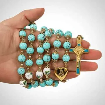 Turquoise Glass Rosary Necklace for Spiritual Devotion